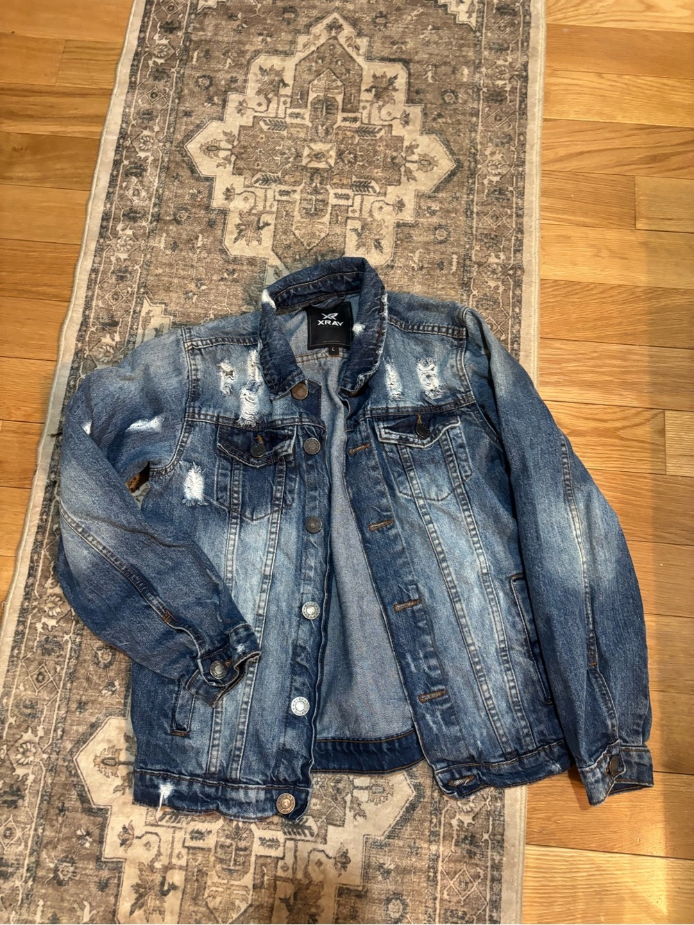 Distressed Blue Denim Jacket - Light & Dark Wash